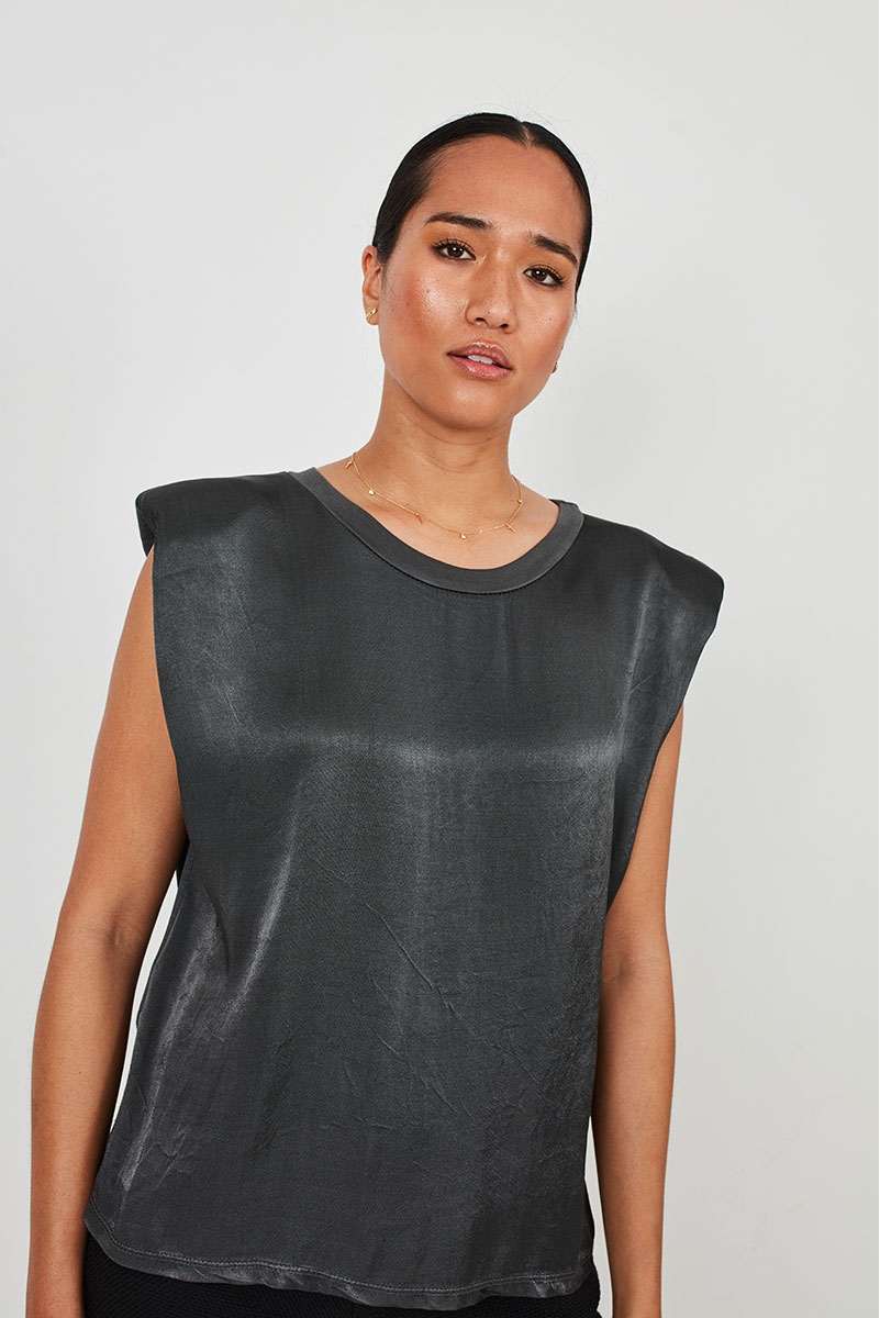 SATIN TOP WITH SHOULDER PADS
