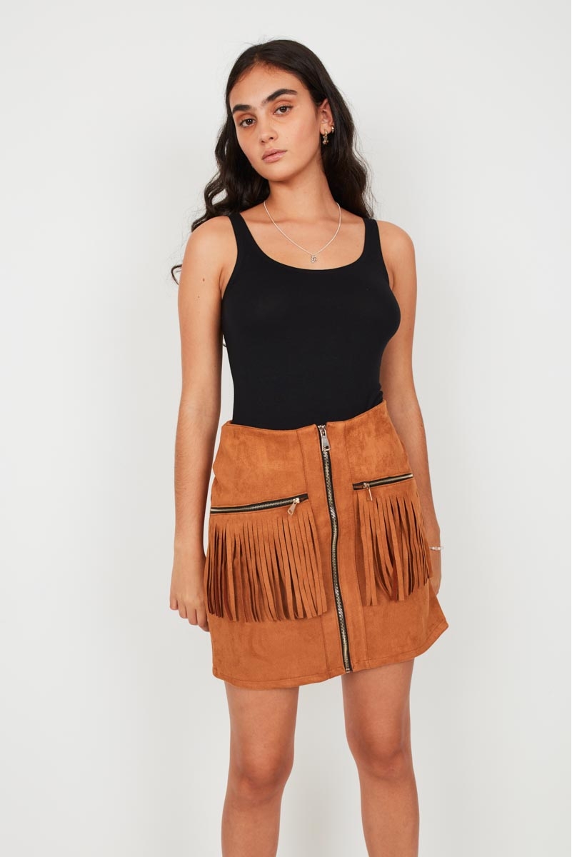 FRINGED SUEDE-EFFECT SKIRT